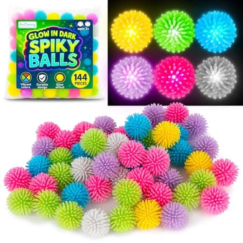 ArtCreativity 144 Pcs of Spiky Balls for Kids Glow in The Dark Spiky Hedge Balls Spike Ball Soft Sensory Balls in Various Vibrant Colors Sensory Fidget Toys Fun Birthday Party Favors