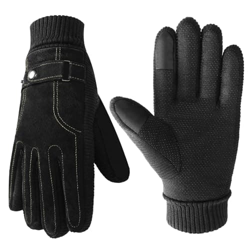 Nimalpal ZZLK Winter Gloves for Men, Leather Gloves Mens Thermal GloveTouch Screen Resistant Windproof for Running Cycling Driving Hiking for Men