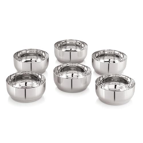 Priya Stainless Steel Heavy Gauge Solid Bowls (Ruby Bowl) – Durable, Rust-Resistant, Multi-Purpose Kitchen Bowls for Serving, Mixing, Cooking, and Storage – Elegant Design, Silver Finish