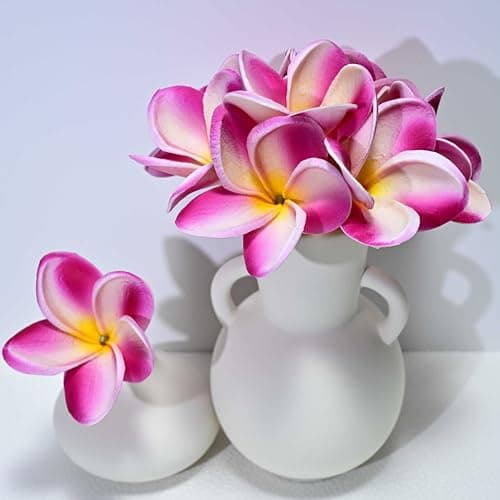 FaFaVila Birthday Gifts for Women 10pcs White Hot Pink Flowers PU Real Touch Flowers Hawaiian Plumeria Frangipani Artificial Flowers for DIY Birthday Gifts Wedding Gifts Home Decor Table Centerpiece
