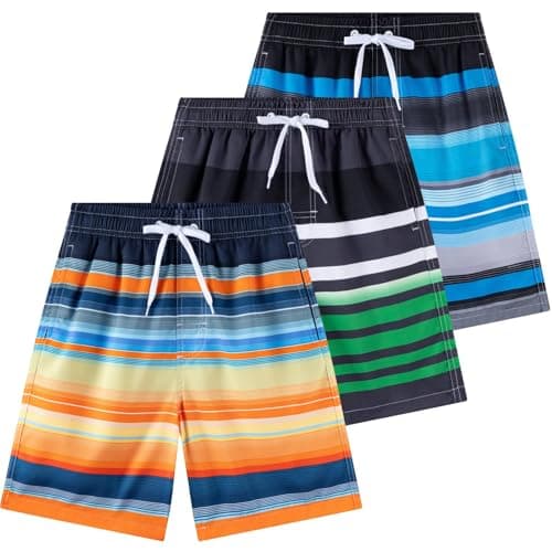 Todbiccz Boys Swim Trunks 3 Pack, Quick Dry Bathing Suit, UPF 50+, Mesh Lining, Beach Shorts for 5-16 Years