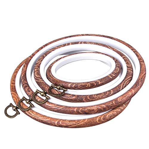 joybest 4 Pcs Embroidery Hoops Set Cross Stitch Hoop Ring Imitated Wood Display Frame-Circle and Oval Hand Embroidery Kits for Art Craft Sewing (Imitated Wood)