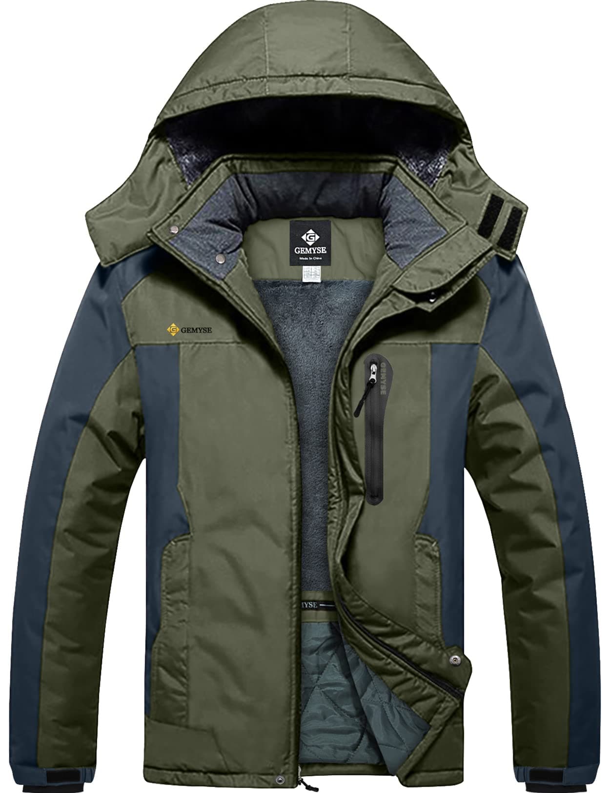 GEMYSE Mens Mountain Waterproof Ski Snow Jacket Winter Windproof Rain Jacket Army GreenXLarge