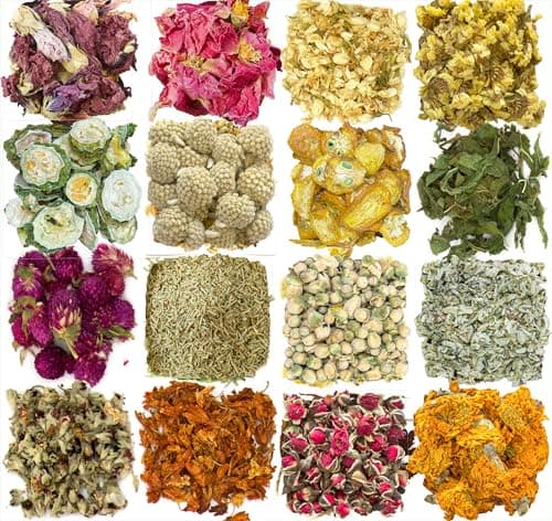 16 Bags Dried Flowers for Soap Making Dried Flowers for Candle Making Soap Flowers and Dried Herbs for Candle Oil Bath Bombs Essential Fragrant The Best Variety of Grade A Flowers