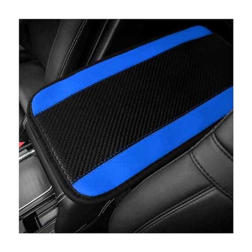 povtii Car Center Console Pad PU Leather Auto Armrest Seat Box Cover Protector Comfortable Arm Rest Storage Box Mat for Vehicle Interior Protection Universal Car Accessories Carbon Fiber Blue