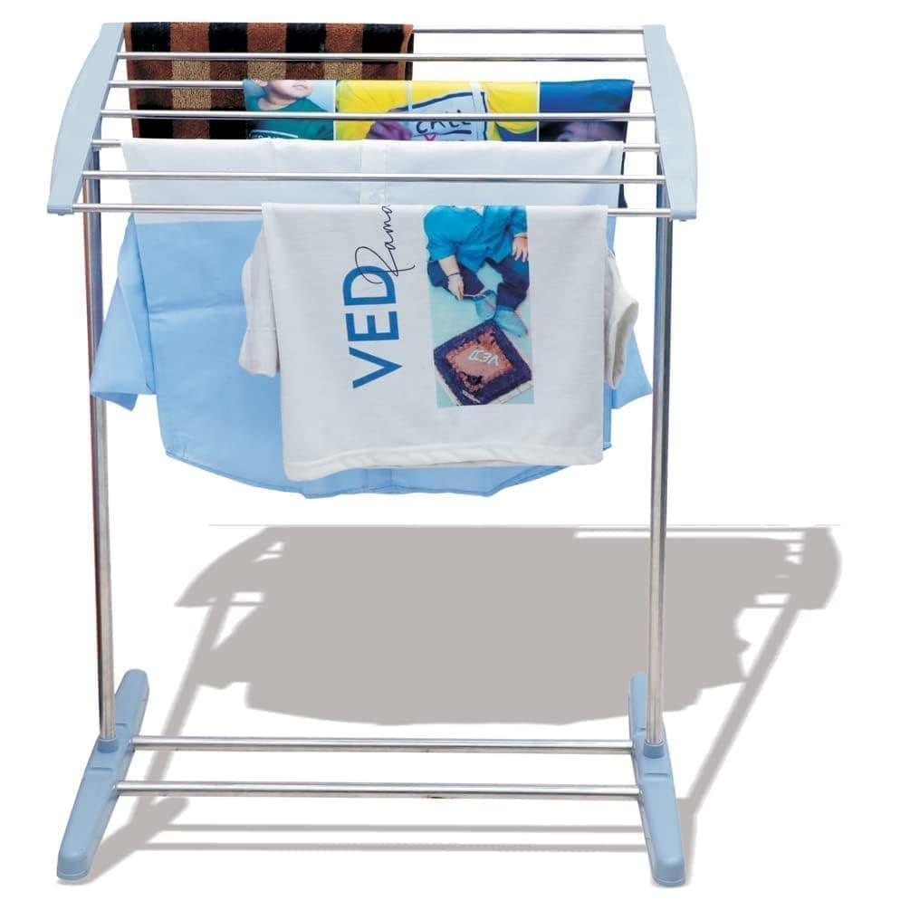 VDHJA 7 Rails Clothes Drying Racks Stainless Steel Folding Drying Towel Rack Multifunctional Mobile Towel Rack Airer Folding Clothes Drying Airer Bathroom Towel Rack Steel Dress Hanging Rack