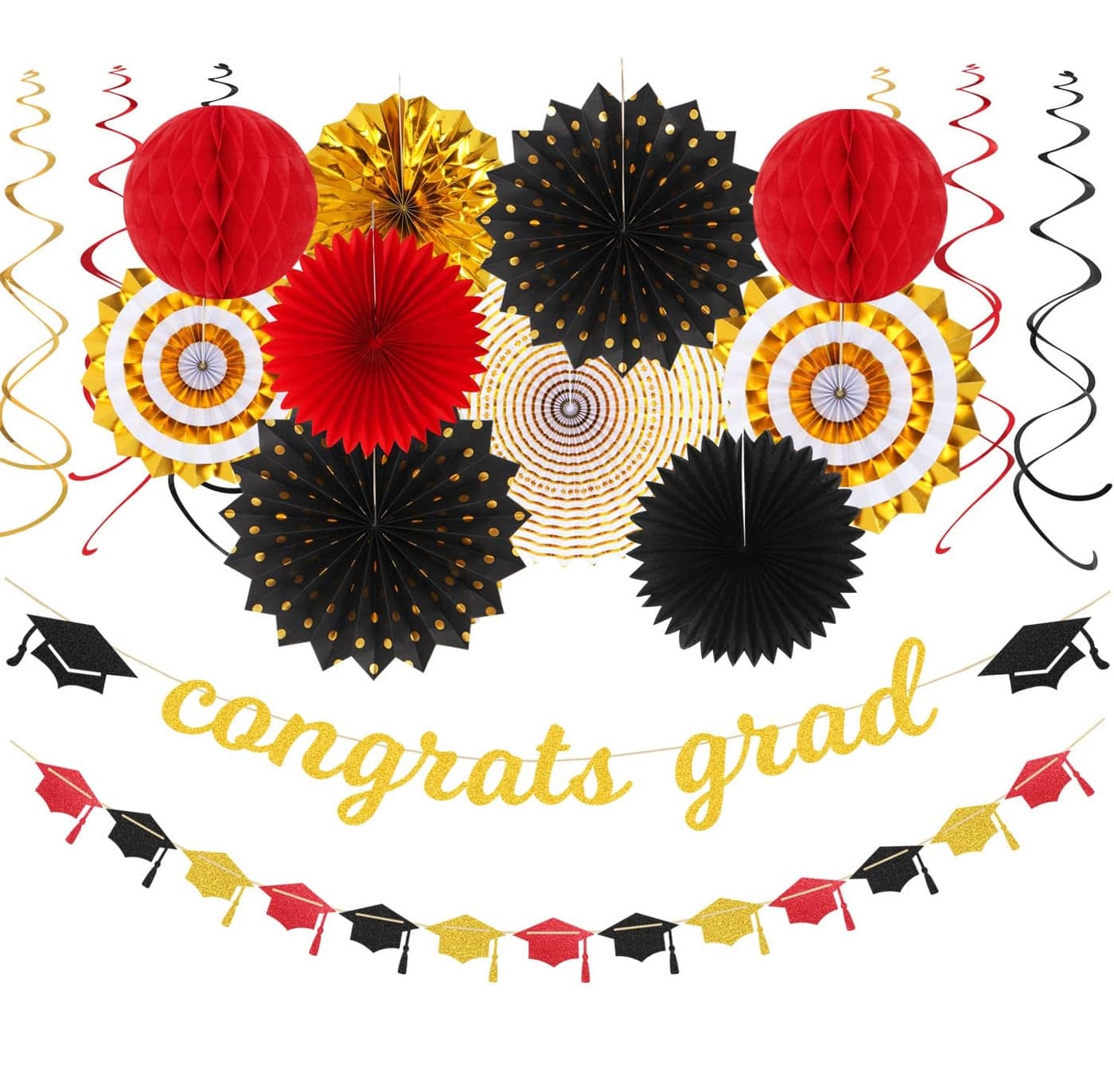 RedBlack Gold PartyDecorations Graduation BannerStreamers 18pcs Kits 2025 Congrate Grad GarlandCongratulations Paper Tissue Pom Poms FanHoneycomb Lanterns Decor Panduola