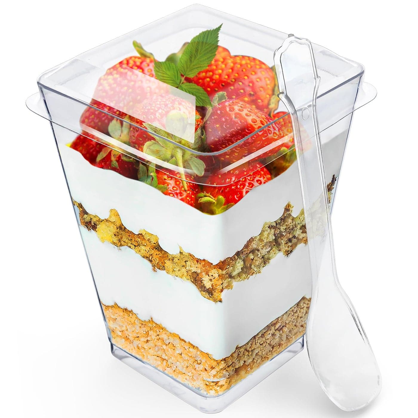 Sammray 5 oz Plastic Dessert Cups with Lids and Spoons 50 Pack Plastic Parfait Cups for Appetizer and Desserts be it Mousse Tiramisu Pudding or salads Perfect for Parties