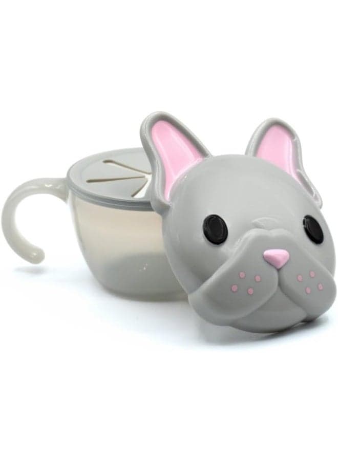 Snack Container for Kids - Bulldog Design Mess Free, Adaptable, and Easy to Hold with Removable Finger Trap - Perfect for Independent Snacking, Travel - BPA Free and Dishwasher Safe - Grey