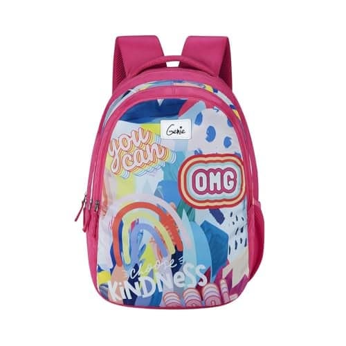 Genie Chrysi School Bag For Girls, 17 Inch Pink Backpack For Women, 3 Compartments Water Resistant Stylish And Trendy College Backpacks For Girls. 27 Litres