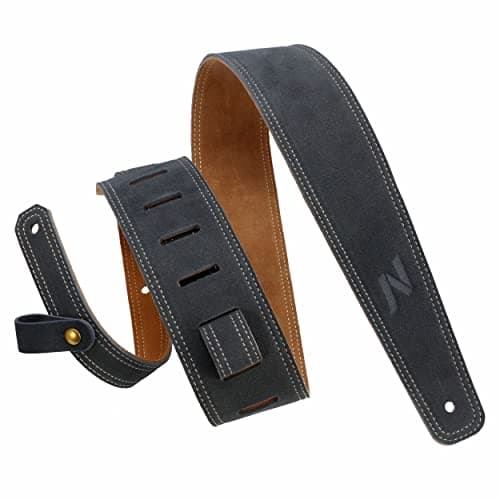 Nefelibata Guitar Strap, 2.5" Wide Bavarian Tumbled Leather Guitar Straps with Foam Padding and Cable Storage Loop, for Kids, Men and Women, for Acoustic, Bass and Electric Guitars(Dark Gray)
