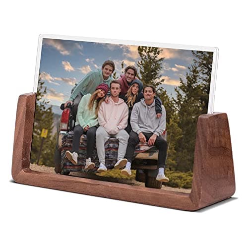 Komimaci 5x7 picture frames, Solid Rustic Wooden Photo Frames with Walnut Wood Base and High Definition Acrylic Glass Covers - for Tabletop or Desktop Display (5x7 inch, Horizontal)