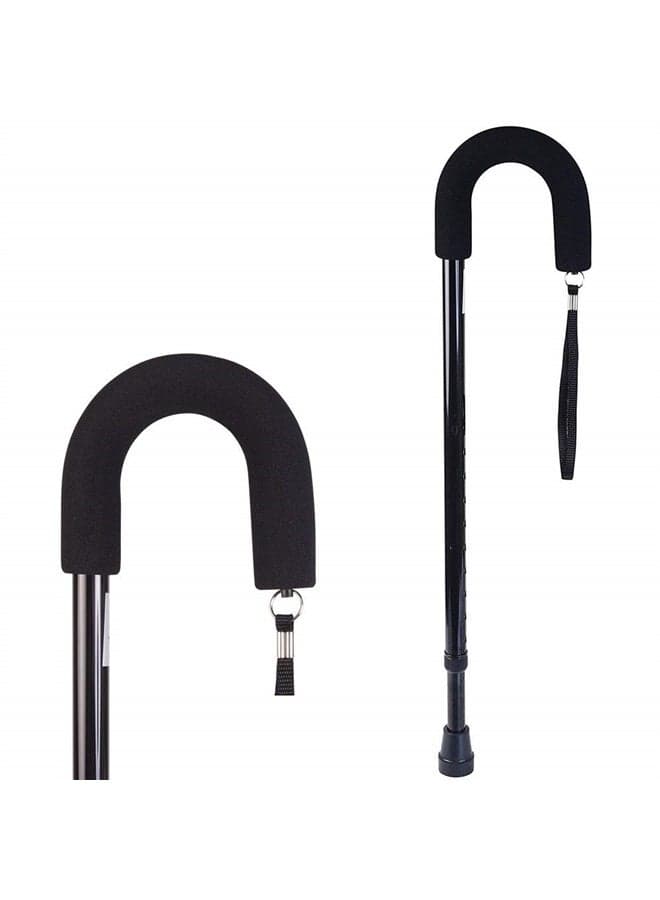 Deluxe Adjustable Cane with Comfort Grip Handle and Strap, Black