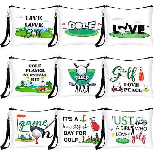 Skylety 9 Pieces Golf Gift Cosmetic Bags Makeup Bag Pouch Cosmetic Toiletry Organizer Case Golf Gifts for Women Friends Golfer Team Ladies Birthday TravelNormal Style