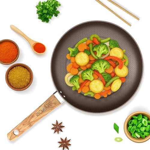 Rioware 24CM Non-Stick Maifan Frying Pan (3L) | 5-Layer Non-Stick Coating | Induction, Ceramic, Electric & Gas Compatible | Dishwasher Safe | Multipurpose Pan for Eggs, Stir-Fry & Daily Cooking- Black
