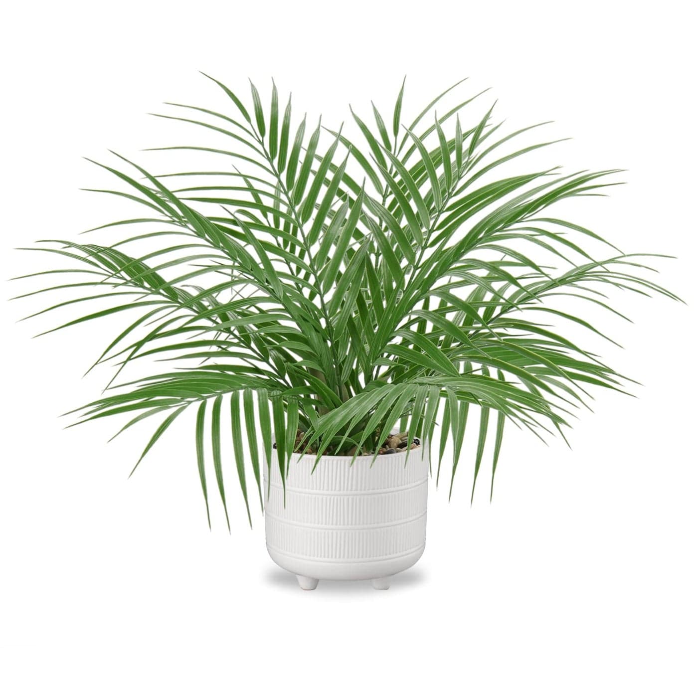 Hollyone Large Artificial Potted Plants Fake Palm Plants 19 Faux Green Plant Plastic Tropical Palm Tree in White Ceramic Pots Bohemian for Home Room Office House Indoor Decoration