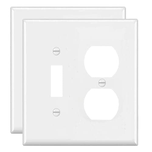 Combination Toggle Light Switch/Duplex Receptacle Outlet Wall Plate Cover,Smooth Face, White,Standard Size 4.50" x 4.57",Unbreakable Polycarbonate Thermoplastic,UL Listed,2-Pack