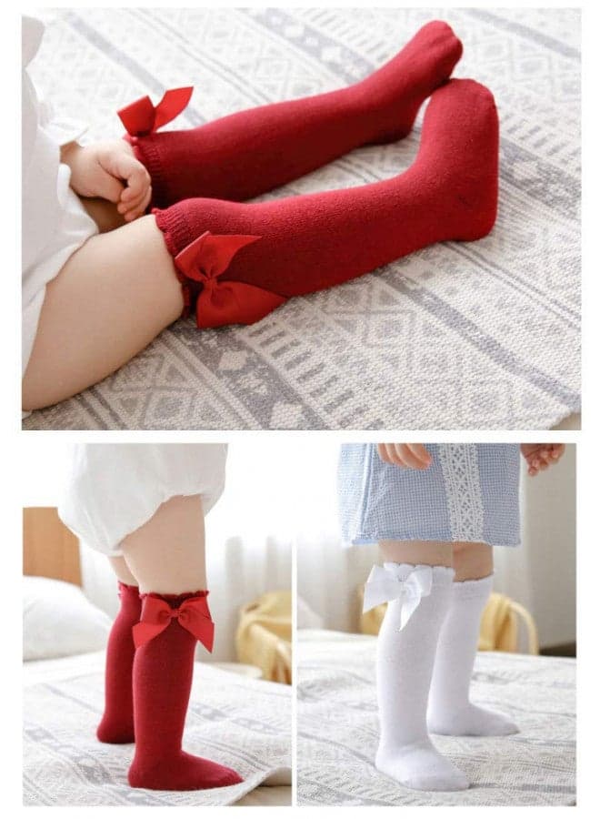 QandSweet Baby Girl Knee-High Socks Toddlers Bow Stockings Newborn Infant Sock (0-12 Months, Solid Colors)