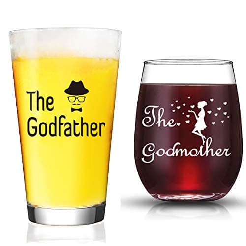 JERIO Godparents Proposal Gift, Godparents Gifts, Baptism Gift for Godparents from Godchild Godfather Beer Glass Godmother Stemless Wine Glass,Christmas Gifts for Godparents