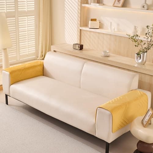 House of Quirk Sofa Covers Velvet Herringbone Chenille Fabric Furniture Protector 1/2/3/4 Seater Sofa Cover Slipcovers Anti-Slip Stretch Seat Mat (2 pc Armrest Yellow, 50x70cm)