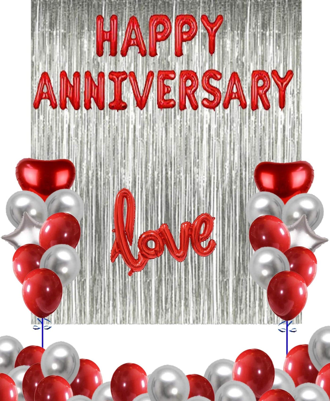 SOI Anniversary Decoration Items Kit - 53Pcs Happy Anniversary Balloons | Anniversary Balloons for Decoration | Happy Anniversary Decoration | Red & Silver Happy Anniversary Foil Balloons