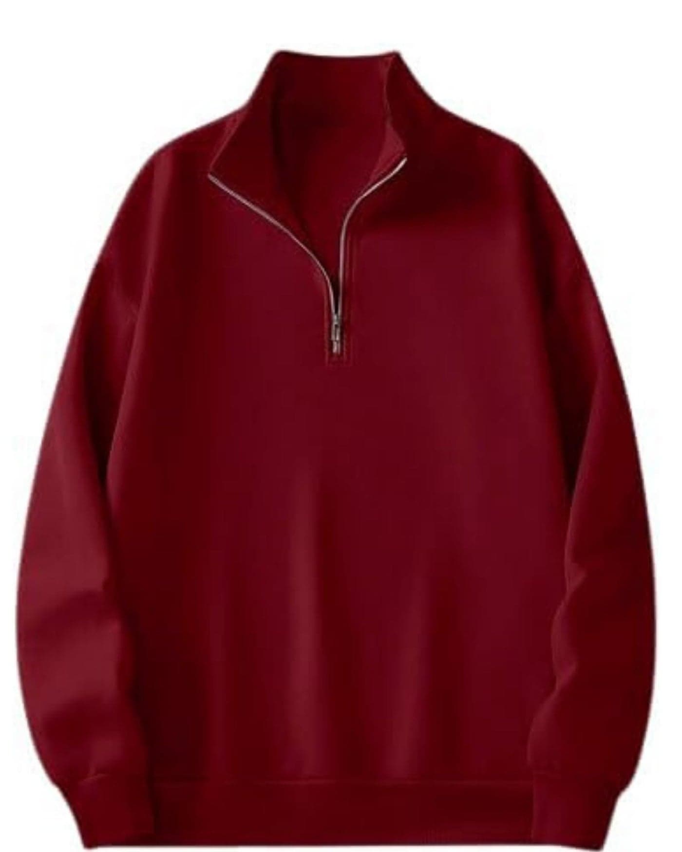 BAGHADBILLO Half Zipper Solid Sweatshirt for Men Maroon