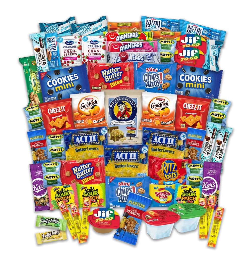 Snacks Variety Pack for Adults Kids Students - 60 Count Sweet and Salty - Inmates Soldiers Men Women - Camp Care Package Gift Basket - College Treats, Office Snacks, Snack Packs by The LakeHouse