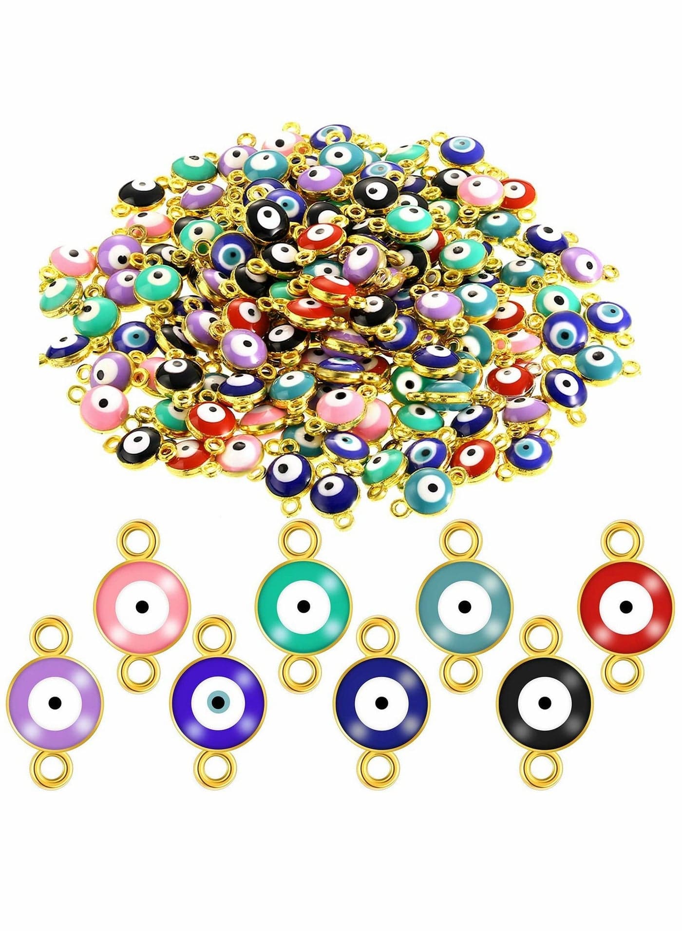 Acrylic Evil Eye Beads, DIY Craft Jewelry Charms, Pendants with Double Hook for Bracelet, 160pcs