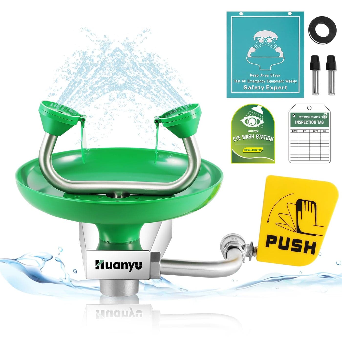 Huanyu Emergency Eye Wash Station Wall Mounted Eyewash Station Safety First Aid Commercial Eye Wash Kit with Eye Washing Sign Factory Hospital 1302