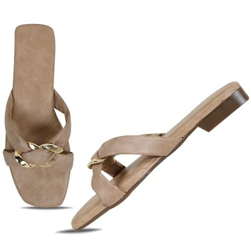 DFR Heel Casual Flip Flops Slippers For Girls Women, Comfortable Foam Chappals, Color - Beige, UK Size-8