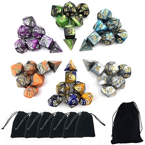 SmartDealsPro DoubleColors Polyhedral Dice Sets with Pouches for DD DND RPG MTG Dungeon and Dragons Table Board Roll Playing Games D4 D6 D8 D10 D D12 D20 6Color Sets