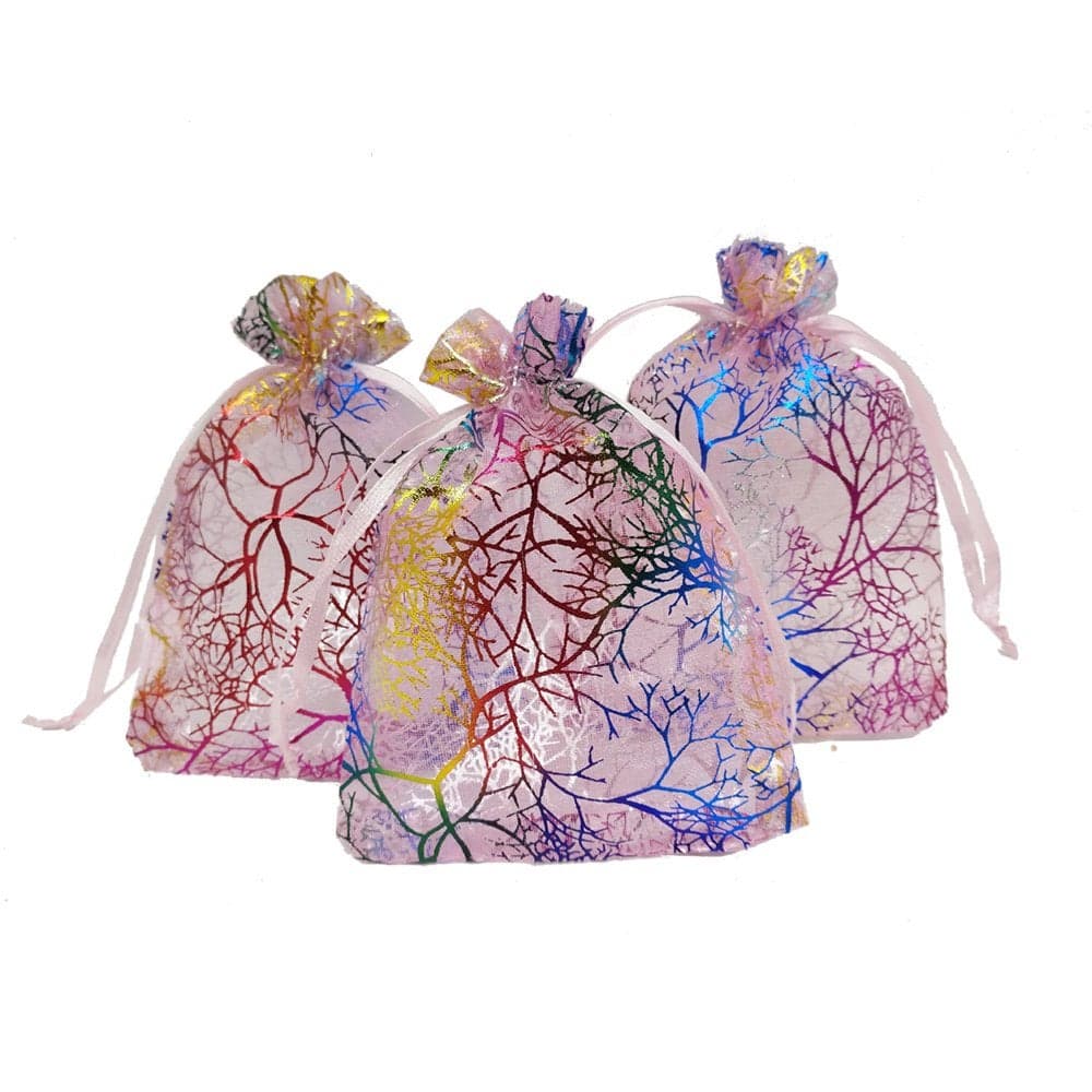 Ankirol 100pcs Sheer Organza Favor Bags For Wedding Baby Shower Rattan Print Gift Bags Samples Display Drawstring Pouches 3x4 inch coral pink