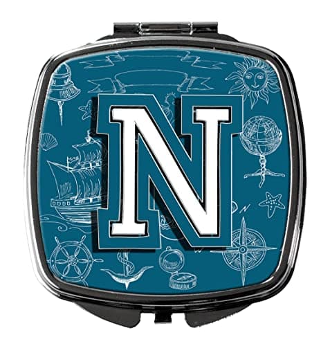 Caroline's Treasures CJ2014-NSCM Letter N Sea Doodles Initial Alphabet Compact Mirror Decorative Travel Makeup Mirror for Women Girls Gifts Pocket Makeup Mirror Folding Handheld