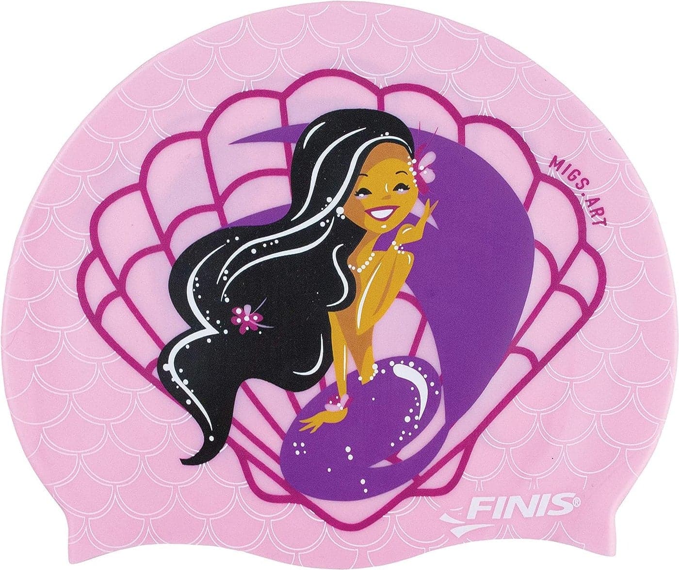 FINIS Mermaid Silicone Cap - Fun Kids Swim Cap with a Universal Fit - 100% Silicone Swim Cap with Rippled Edge for a Watertight Seal - Swimming Pool Accessories - Seashell