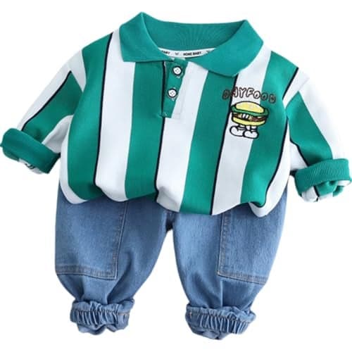 Googo Gaaga Printed T-shirt with Denim Pant for Boys - CottonS Clothing Set for Baby Boy | Soft Fabric Half Sleeves Tshirt | Regular Fit Kids Outfit, Green Color (2-3 Years)
