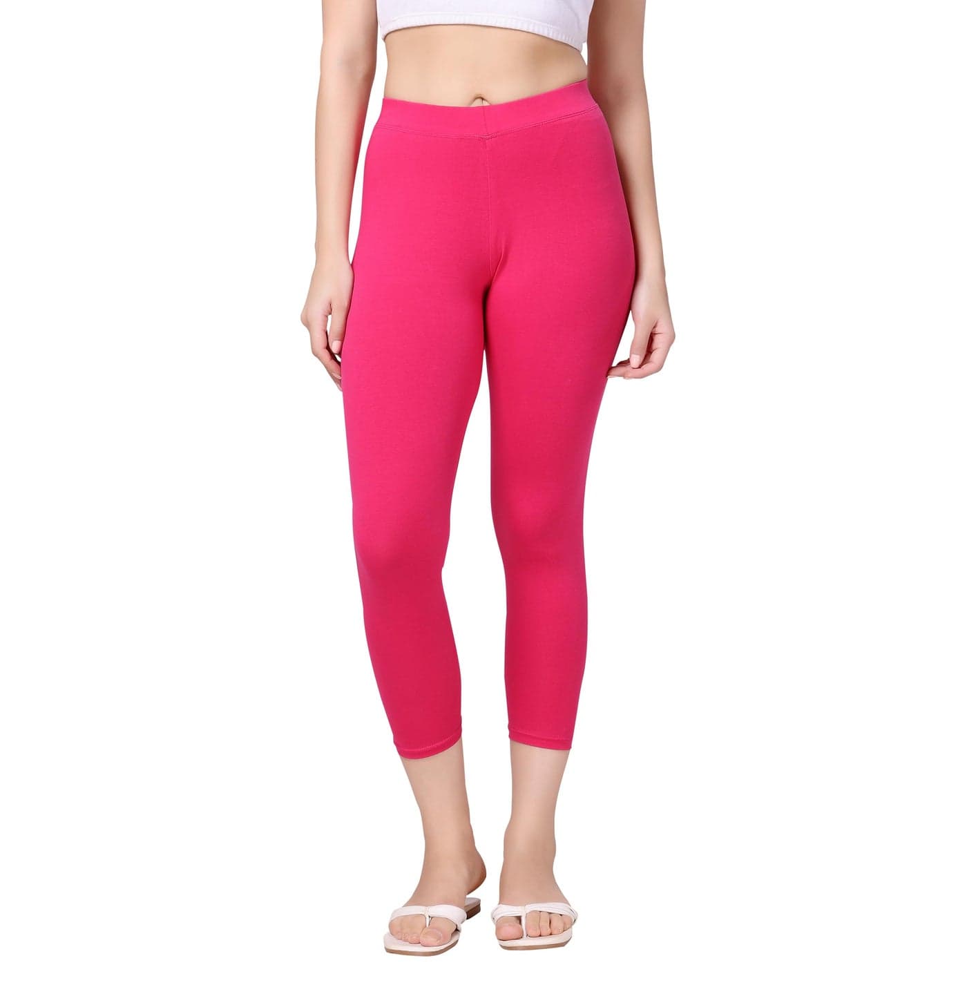TRASA Women Tailored Cut & Classic Fit Stretchable Cotton Fabric Mid Rise Skinny Fit High Ankle Length/Cropped Length Leggings - Pink, Size - 2XL
