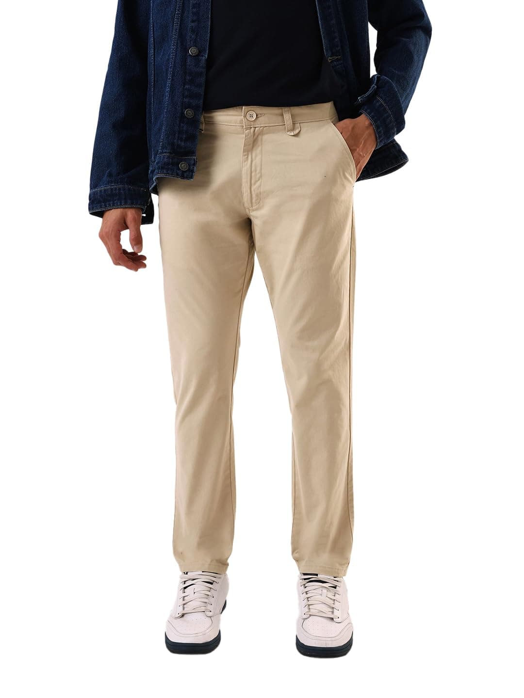 Dennis Lingo Men Solid Slim Fit Casual Chinos Beige