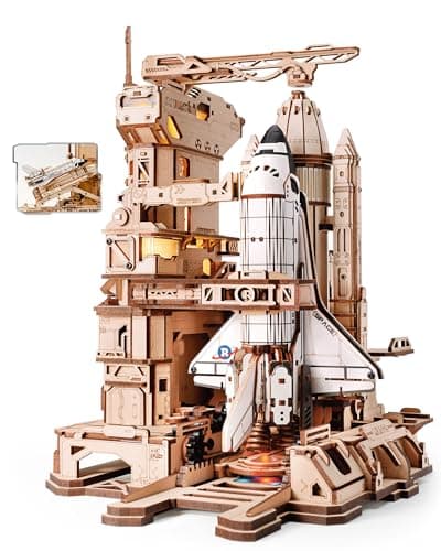 ROKR 3D Puzzles for Adults Space Shuttle Interactive DIY Building Model with Lighting Airplane Wooden Puzzles Desk Decor Engineering Gifts for Adults Men Teens 14 STEM Project