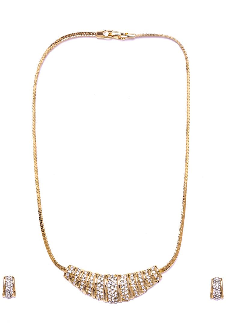 Estele 24 Kt Gold Plated Boomerang Styled Necklace with Matching Earring for Women with Austrian Crystals