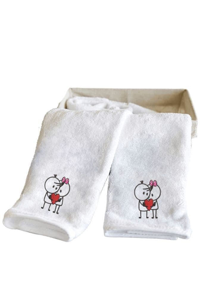 Embroidered For You (White) Luxury (Him & Her with Heart) Personalized Hand Towel (50 x 80 Cm-Set of 2) 100% cotton Highly Absorbent and Quick dry Classic Hotel and Spa Quality Bath Linen-600 Gsm