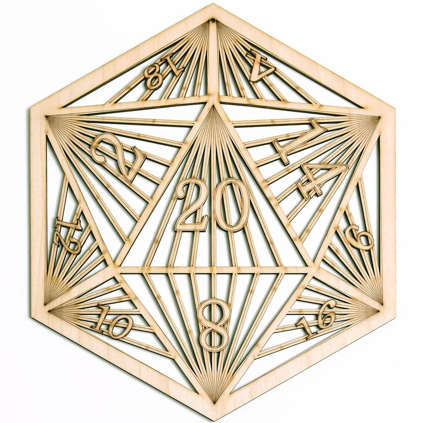 Fourth Level MFG 12 D20 Wood Wall Art DND Artwork 2D 20Sided Dungeon Die Hanging Home Decor Board Game Art