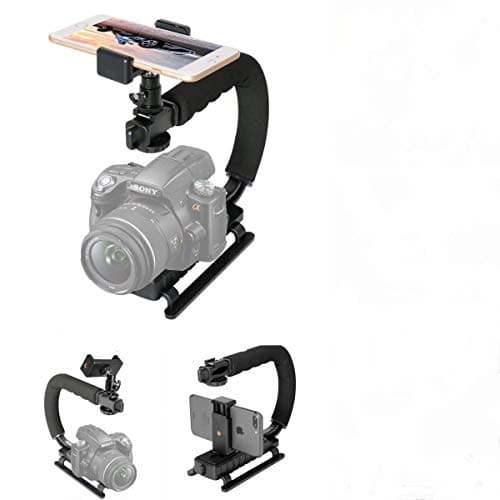 VIBLITZ® 3 in 1 Universal Stabilizer C-Shape Bracket Video Handheld Grip + Ball Head hot Shoe Adapter + Mobile Phone Clip Holder for 4in1 DSLR Camera +Camcorder +Smartphone Video Rig Mount Fit