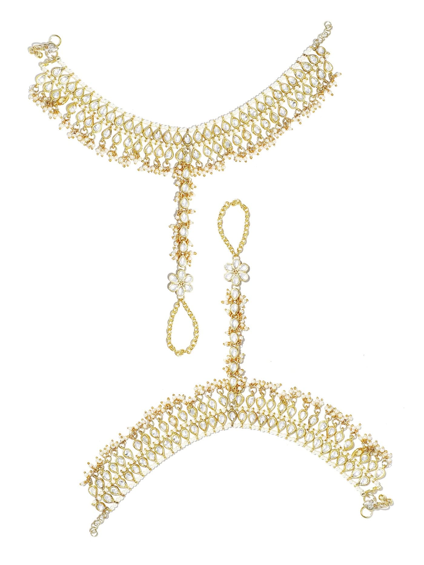 Karatcart Gold Plated Tassel Beads Kundan Anklets For Women
