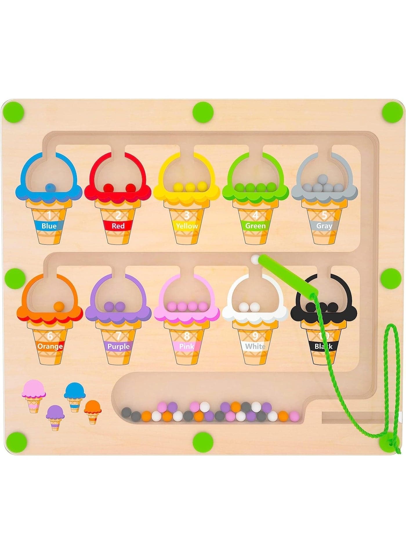 Magnetic Color & Number Maze - Montessori Wooden Color Matching Learning Counting Puzzle Board - Toddler Fine Motor Skills Toys for Boys Girls 3 4 5 Years Old(ice cream)