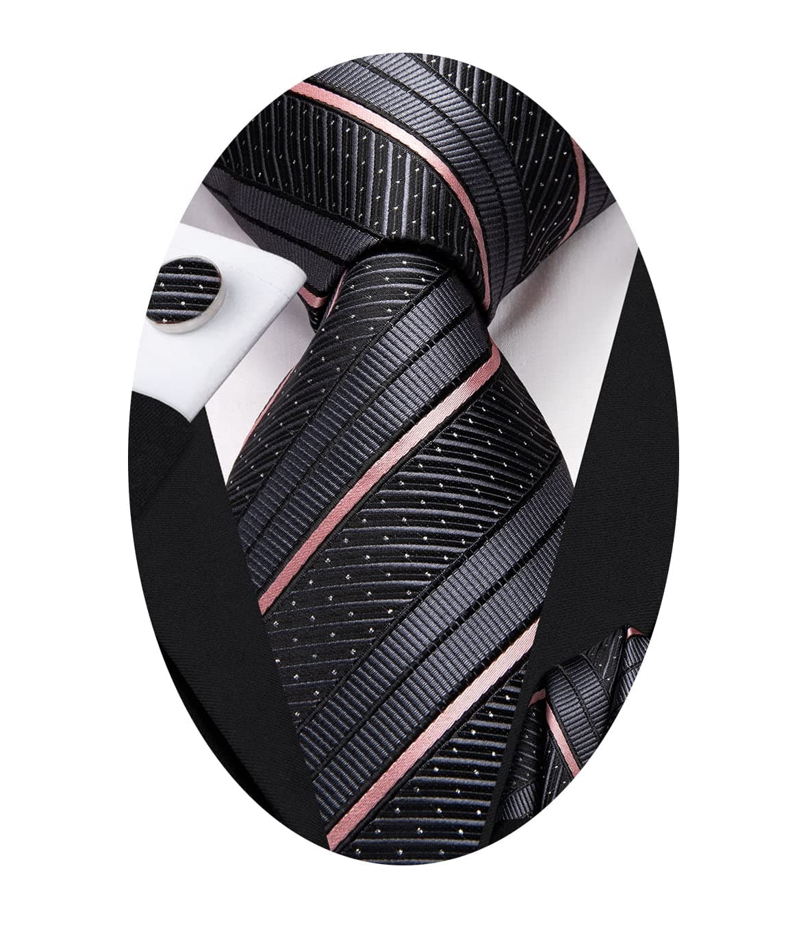 Hi-Tie Silk Ties for Men Plaid Paisley Striped Necktie Pocket Square Cufflinks Set Formal Business,Gray Pink