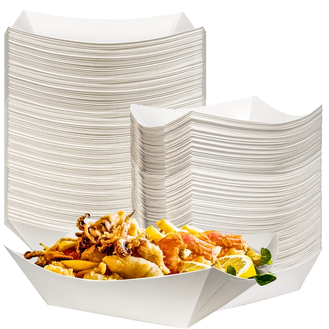 MotBach 100 Pack 2lb Kraft Paper Food Trays Waterproof HeavyDuty Paper Food Boats Disposable Serving Baskets Trays for Fries Sandwiches Burgers Hot Dogs Taco BBQ Popcorn Picnic Wedding Party White
