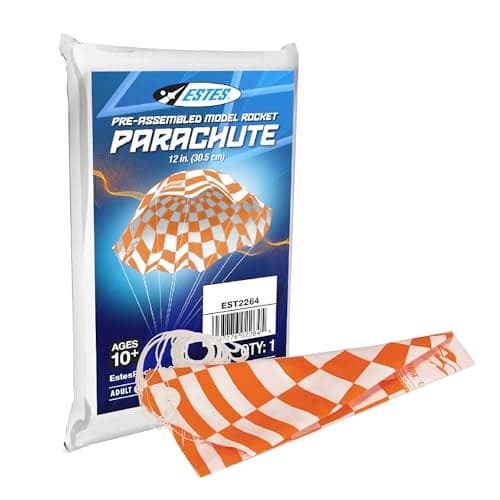 Estes 2264 12-Inch Printed Parachute, Flying-Model-Rocket Recovery Attachment, Rocket Model Kit Accessories for Ages 10+