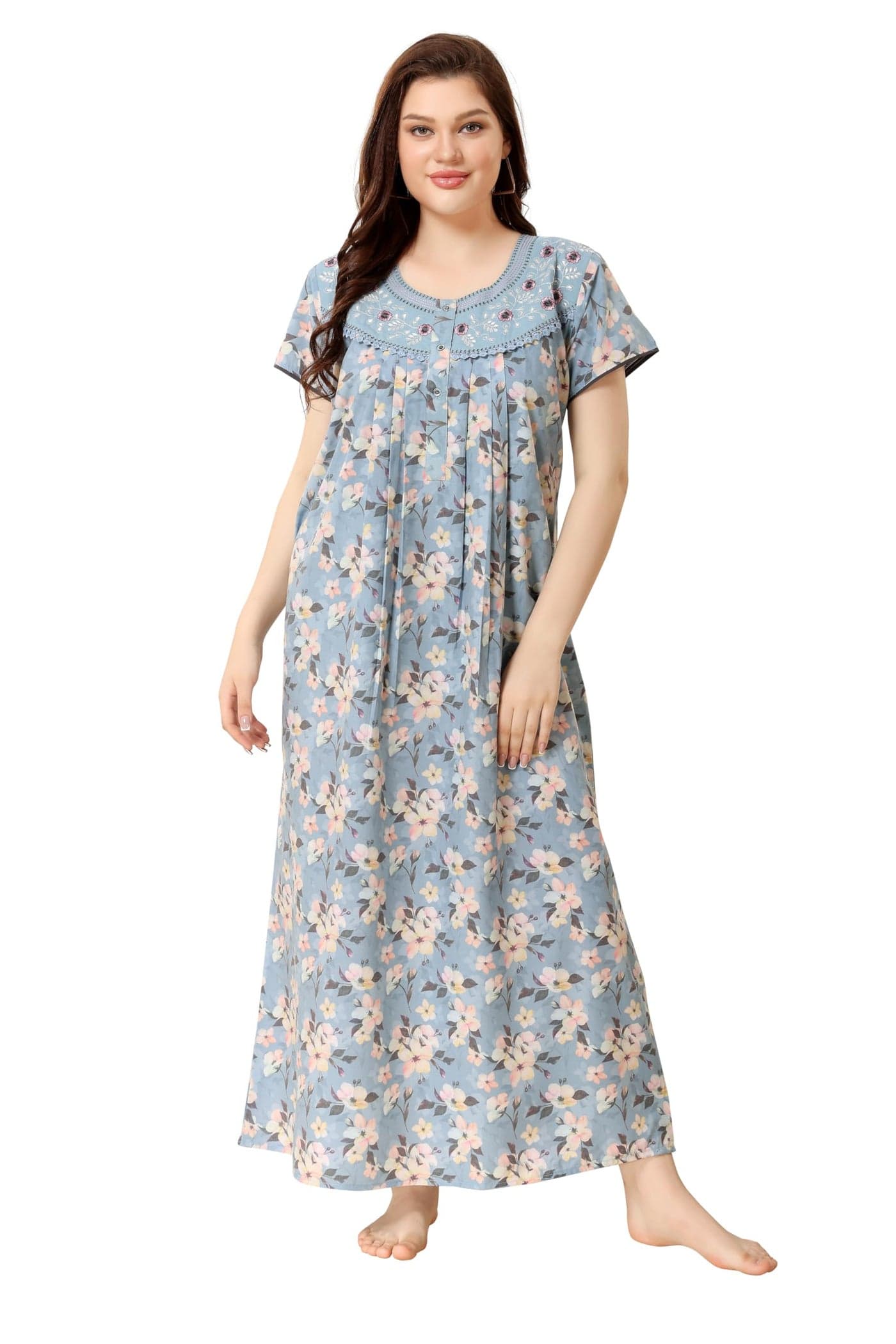 Soulemo Women's Printed Blended Nighty (M - Bust - 42 - Pastel Blue) 1732BM