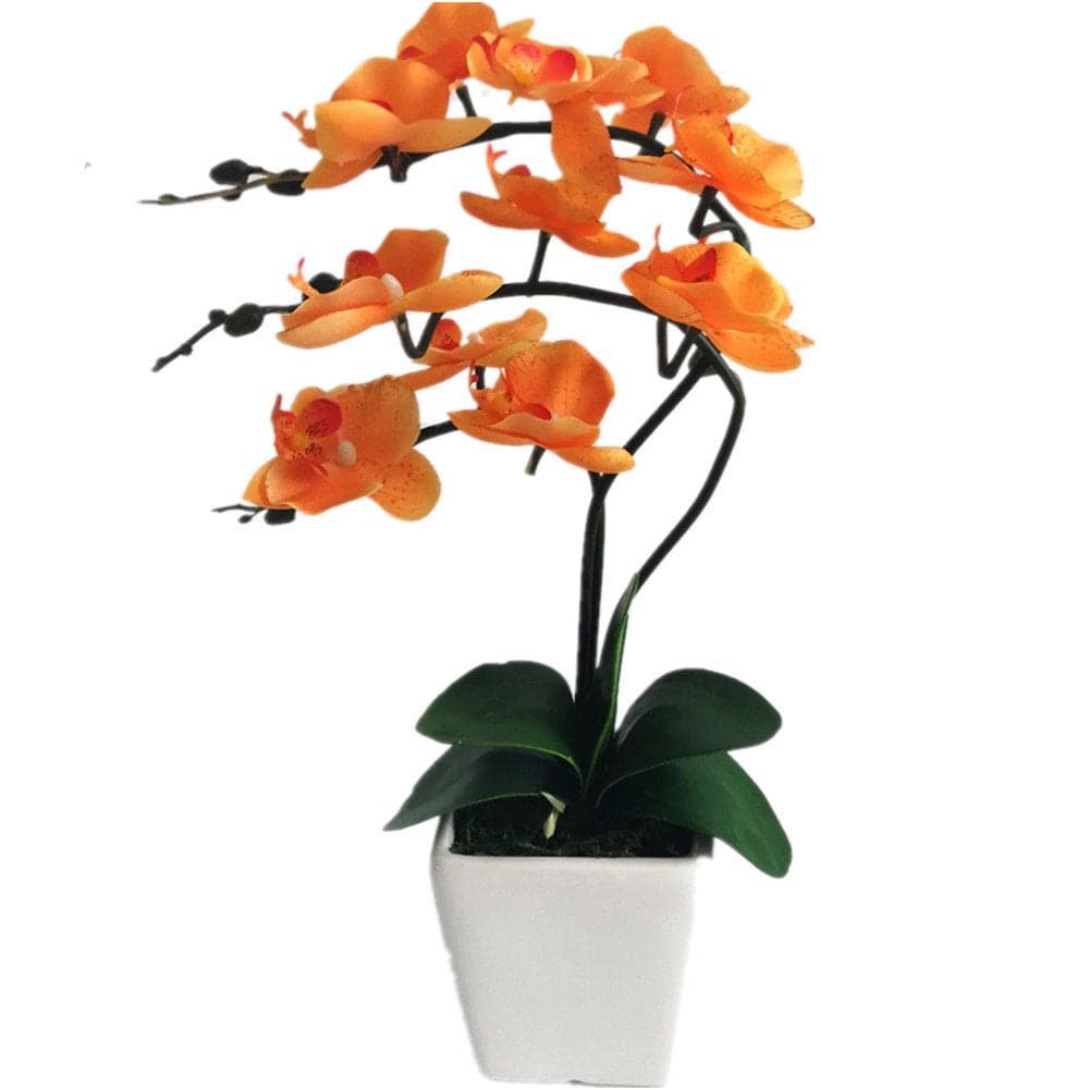 YSZL 15 Tall Artificial Silk Phalaenopsis Orchid Flower Plant Pot Arrangements Orange