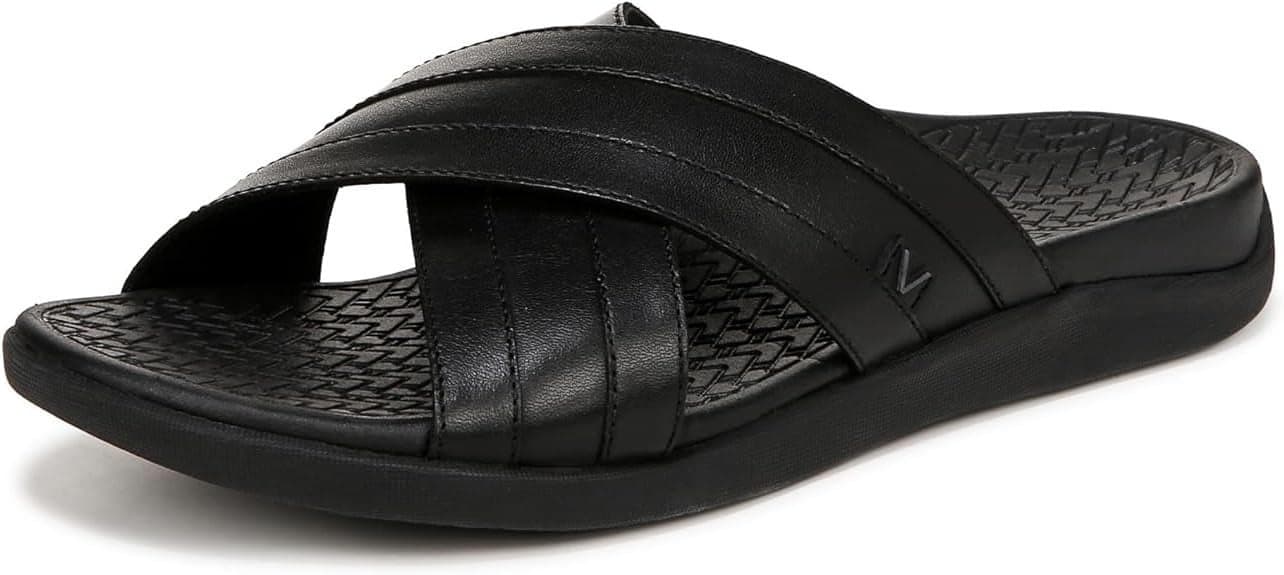 Vionic Men's Tide Slide Sandal, Black Leather, 10